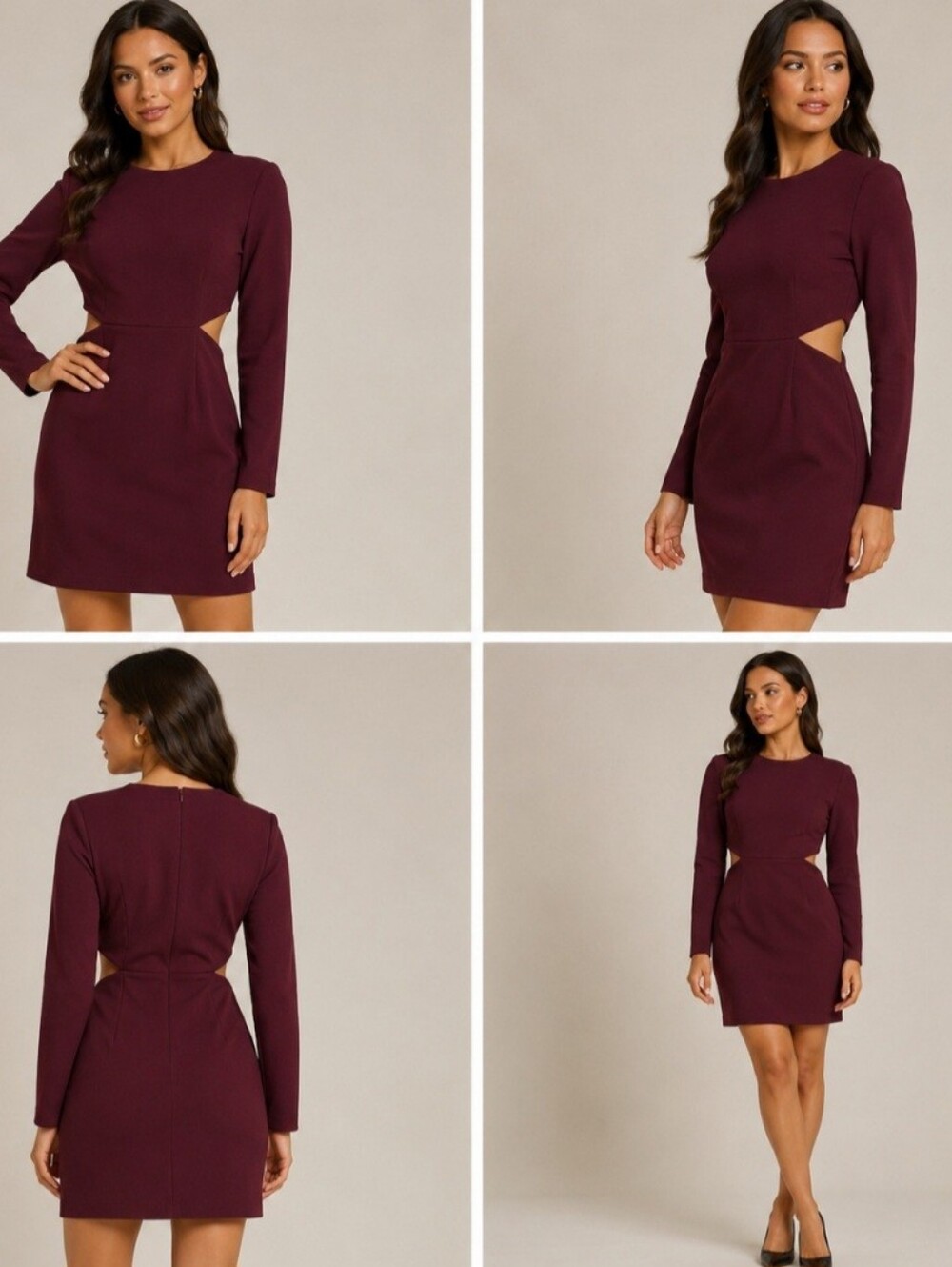 Express Women's Wine Cutout Long Sleeve Structured Dress
